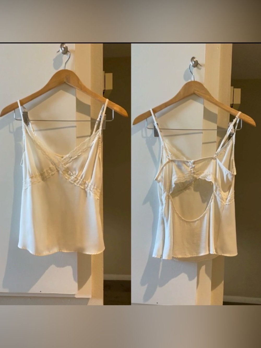 Ivory Lace Trim Camisole top with button details and side zipper, size S